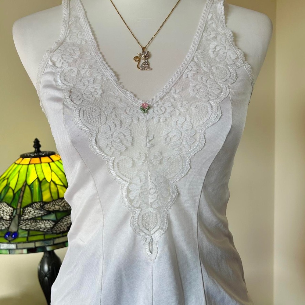 Coquette Vintage White Lace Trim Satin Slip Top